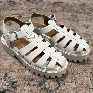 DV by Dolce Vita White Faux Leather Loera Chunky Platform Sandals Womens Sz 7.5